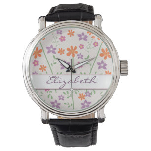 Chic Floral Pattern Design Monogram Watch