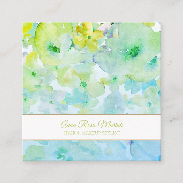 *~* Chic Floral Pattern Girly Beauty Popular Spa Square Business Card (Front)