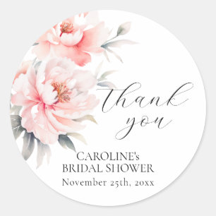 Chic Floral Peonies Blush Pink BRIDAL SHOWER Classic Round Sticker