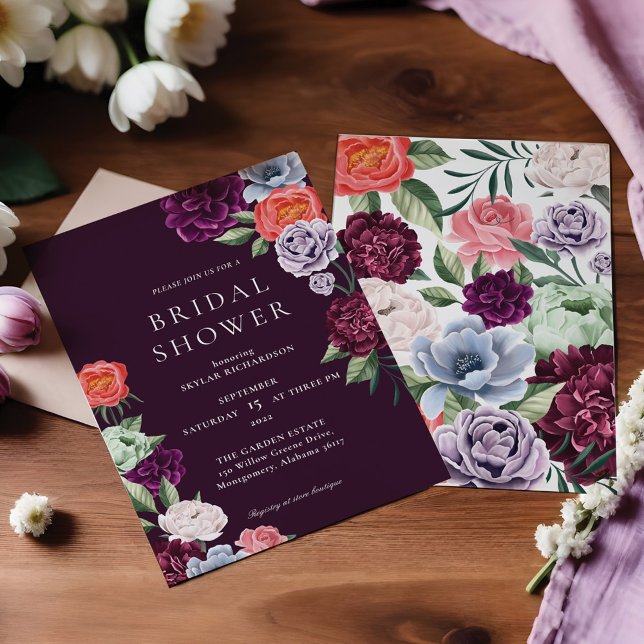 Chic Floral Peonies Rose Blossoms Bridal Shower Invitation (Chic Floral Peonies Rose Blossoms Bridal Shower Invitation)