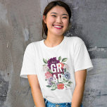Chic Floral Peonies Rose Blossoms Graduation T-Shirt<br><div class="desc">Chic floral peonies and rose blossom graduation t-shirt. The design features our hand-drawn oil-painted roses and peony flowers that are beautifully arranged. Customise with your grad's name, and school year. The reverse side features our hand-drawn oil-painted roses and peony flowers along with the year. All flowers are hand-painted original artwork...</div>