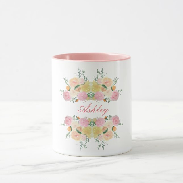 Chic floral peony roses personalised gift mug (Center)