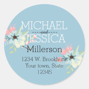 Chic Floral Personalised address Classic Round Sticker
