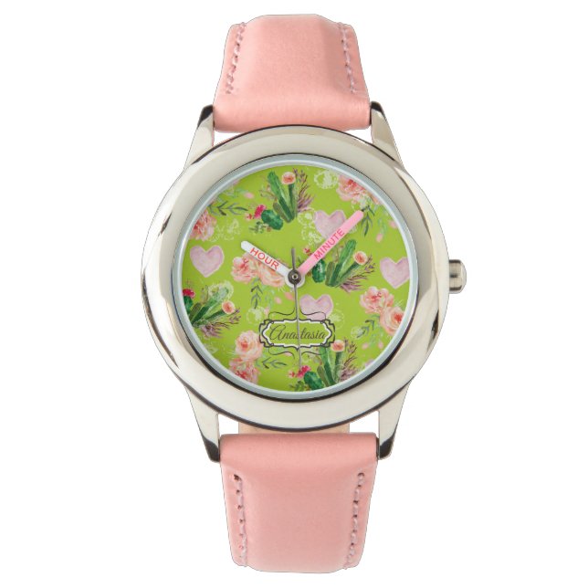 Chic Floral Personalised Cactus Watch (Front)