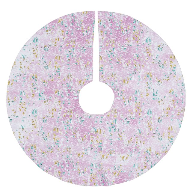 Chic Floral Pink Christmas Holiday Brushed Polyester Tree Skirt (Front)