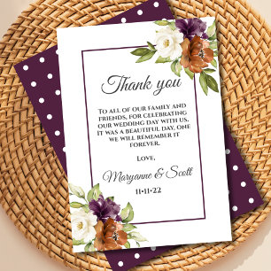 Chic Floral Purple Fall Wedding Thank You Card