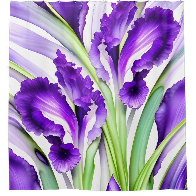 Chic Floral Purple Iris Flower Shower Curtain (Front)