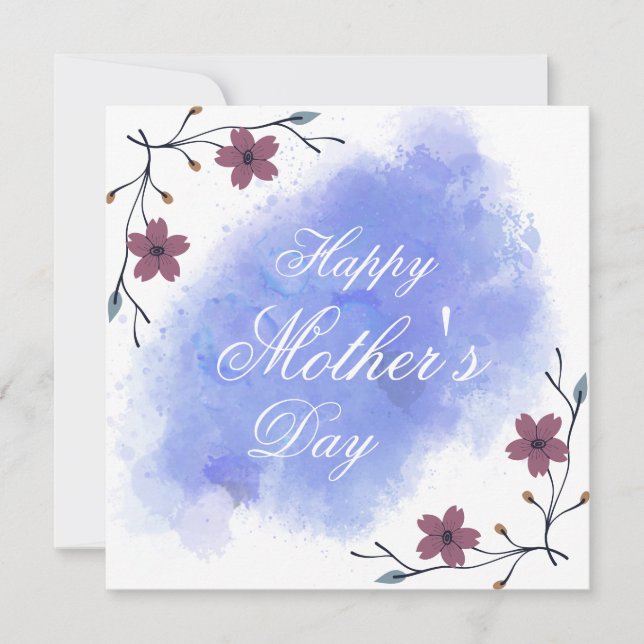 Chic floral purple white modern script mother's holiday card (Front)