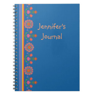 Chic Floral Rangoli Border on Blue Spiral Notebook