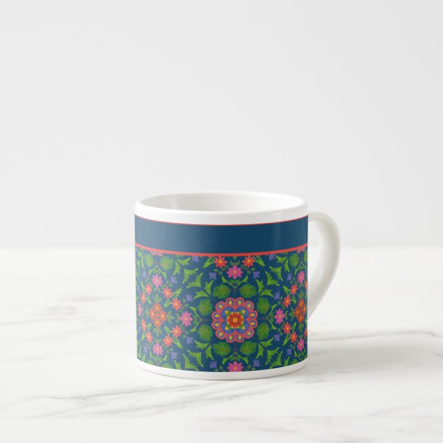 Chic Floral Rangoli Deep Blue Espresso Match Espresso Cup (Front Right)