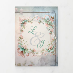 Chic Floral Regency Era Wedding Tri-Fold Invitation