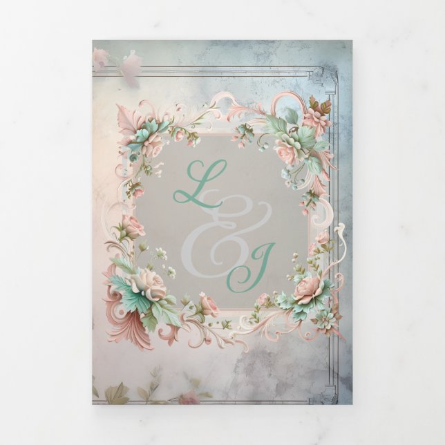 Chic Floral Regency Era Wedding Tri-Fold Invitation (Cover)