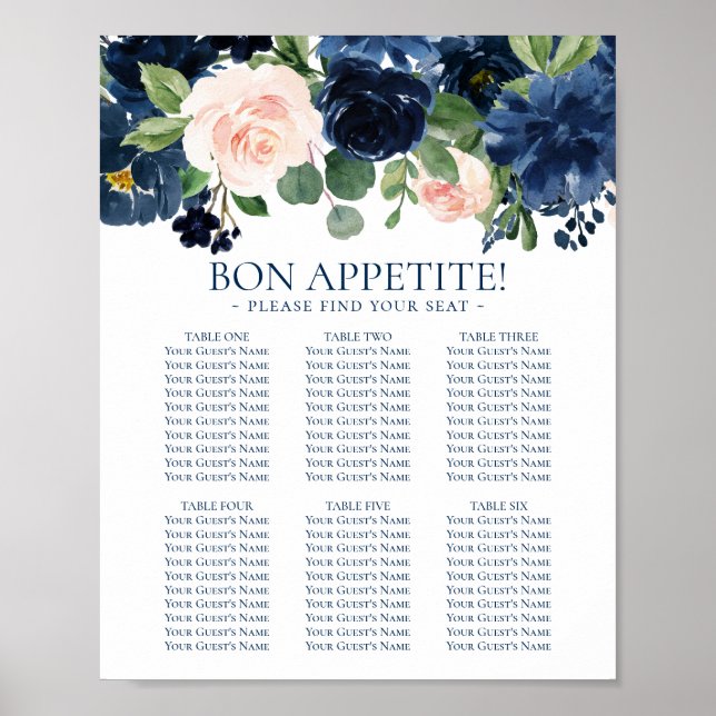 Chic Floral | Romantic Blush Navy Seat Self Chart (Front)