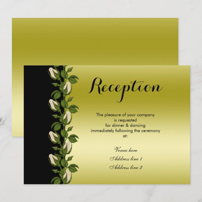 Chic Floral Romantic Gold & Black Reception Invitation (Front/Back)