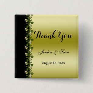 Chic Floral Romantic Gold & Black Thank You 15 Cm Square Badge