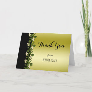 Chic Floral Romantic Gold & Black Thank You Card