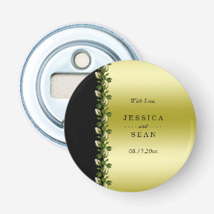 Chic Floral Romantic Gold & Black Wedding Favour Bottle Opener