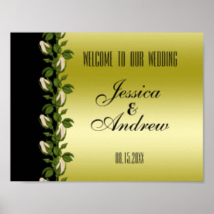 Chic Floral Romantic Gold & Black Wedding Poster