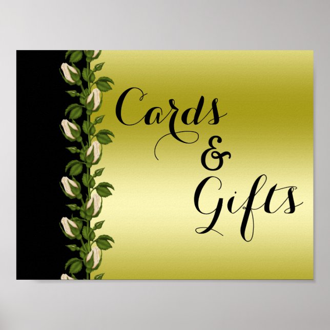 Chic Floral Romantic Gold & Black Wedding Poster (Front)