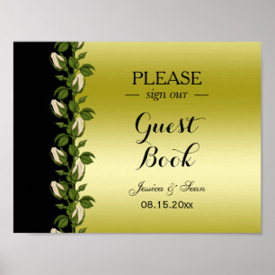 Chic Floral Romantic Gold & Black Wedding Poster