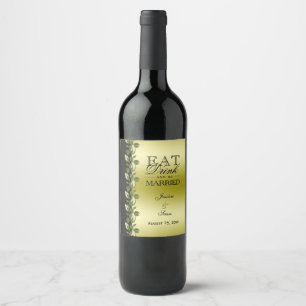 Chic Floral Romantic Gold & Black Wedding Wine Label