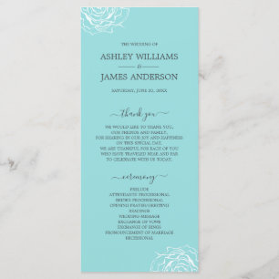 Chic Floral Rose Blue Simple Minimal Wedding Programme
