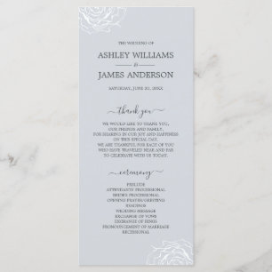 Chic Floral Rose Ice Blue Simple Minimal Wedding Programme