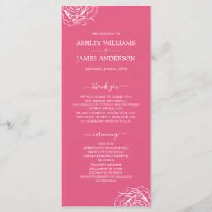 Chic Floral Rose Pink Simple Minimal Wedding Programme
