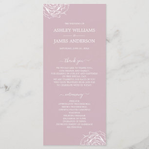 Chic Floral Rose Purple Simple Minimal Wedding Programme