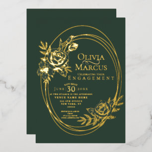 Chic Floral Rose Wreath Wedding  Foil Invitation