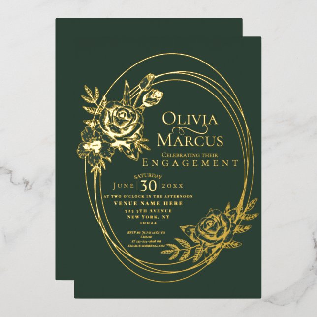 Chic Floral Rose Wreath Wedding  Foil Invitation (Front/Back)