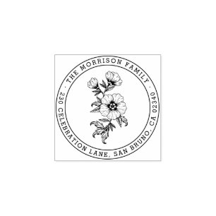 Chic Floral Round Return Address Custom Rubber Stamp