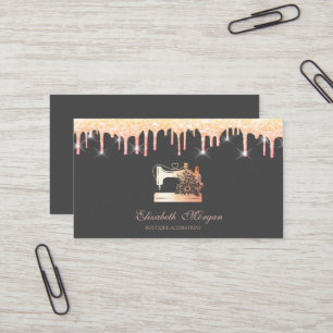 Chic Floral Sewing Machine Glitter Drips Business Card