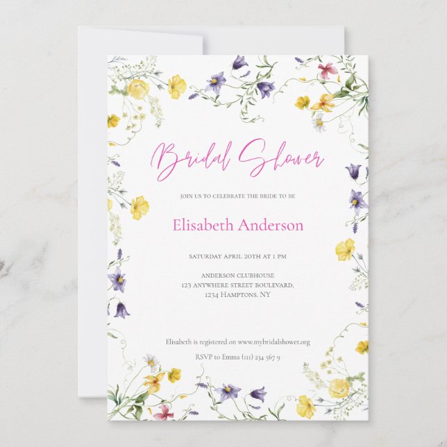 Chic Floral Spring Calligraphy Bridal Shower  Invitation (Front)