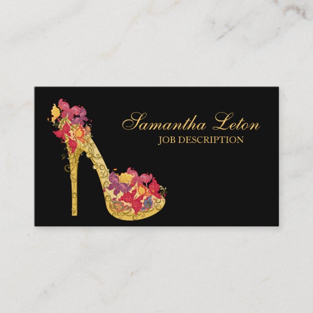 Chic Floral Stilettos Shoes High Heels Pumps Business Card (Front)