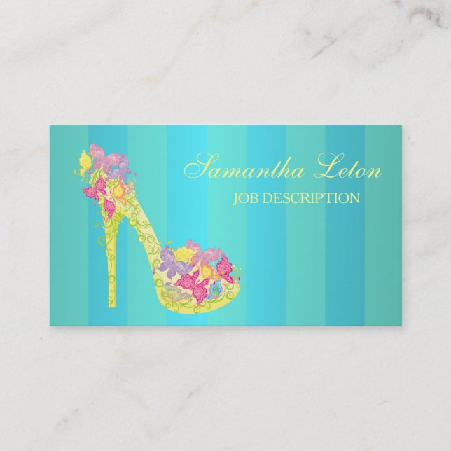 Chic Floral Stilettos Shoes High Heels Pumps Business Card (Front)