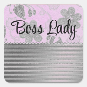Chic Floral Stripes Boss Lady Personalised Square Sticker
