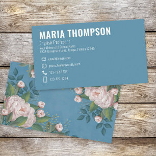 Chic Floral Stylish Pink Vintage Rose Professional Business Card