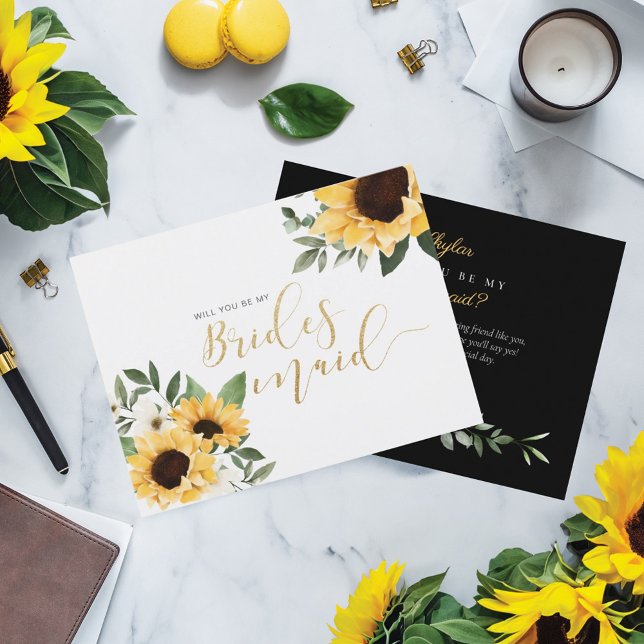 Chic Floral Sunflower Will You Be My Bridesmaid? Invitation Postcard (Chic Floral Sunflower Will You Be My Bridesmaid? Invitation Postcard)