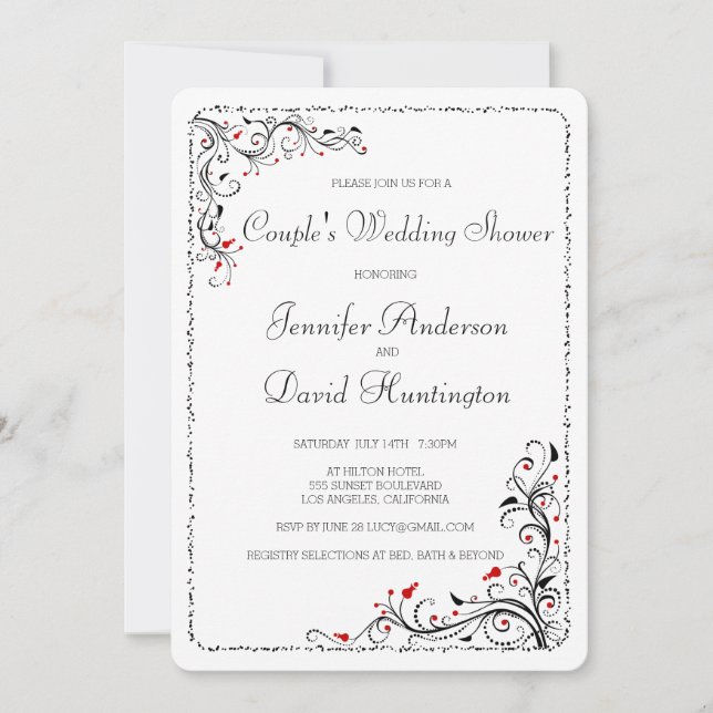 Chic Floral Swirls Couple's Wedding Shower Invitation (Front)