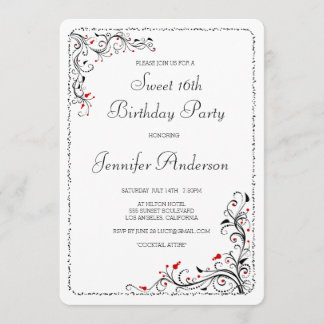 Chic Floral Swirls Sweet 16th/Her Birthday Party Invitation