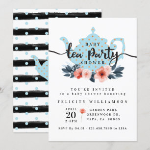 Chic Floral Tea Party Boy Baby Shower Invitation