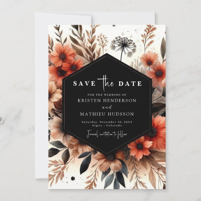 Chic Floral Terracotta Wedding  Save The Date (Front)