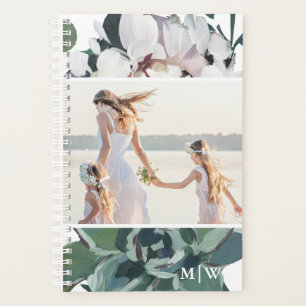 Chic Floral Two Photo with Monogram Planner