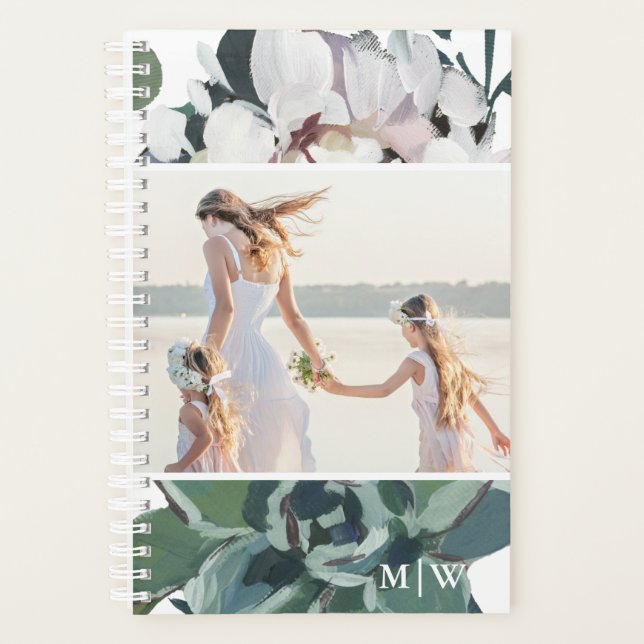 Chic Floral Two Photo with Monogram Planner (Front)