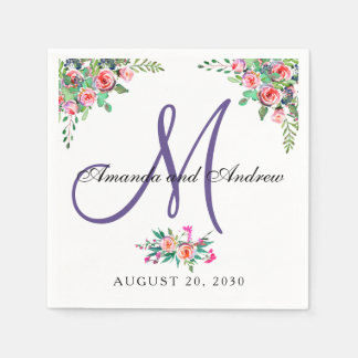 Chic Floral Ultra Violet Monogram Wedding Napkin