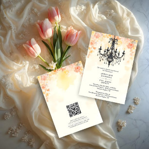 Chic Floral Vintage Chandelier in Pastel Colors  Invitation