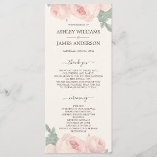 Chic Floral Vintage Pink Rose Off-white Wedding Programme