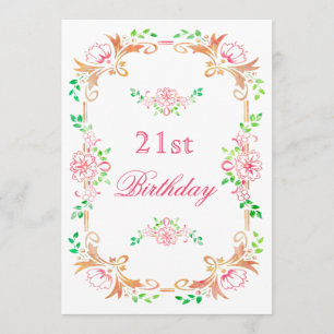 Chic Floral Watercolor 21st Birthday Double Sided Invitation