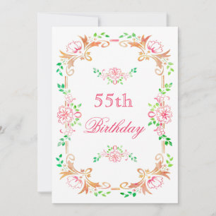 Chic Floral Watercolor 55th Birthday Double Sided Invitation